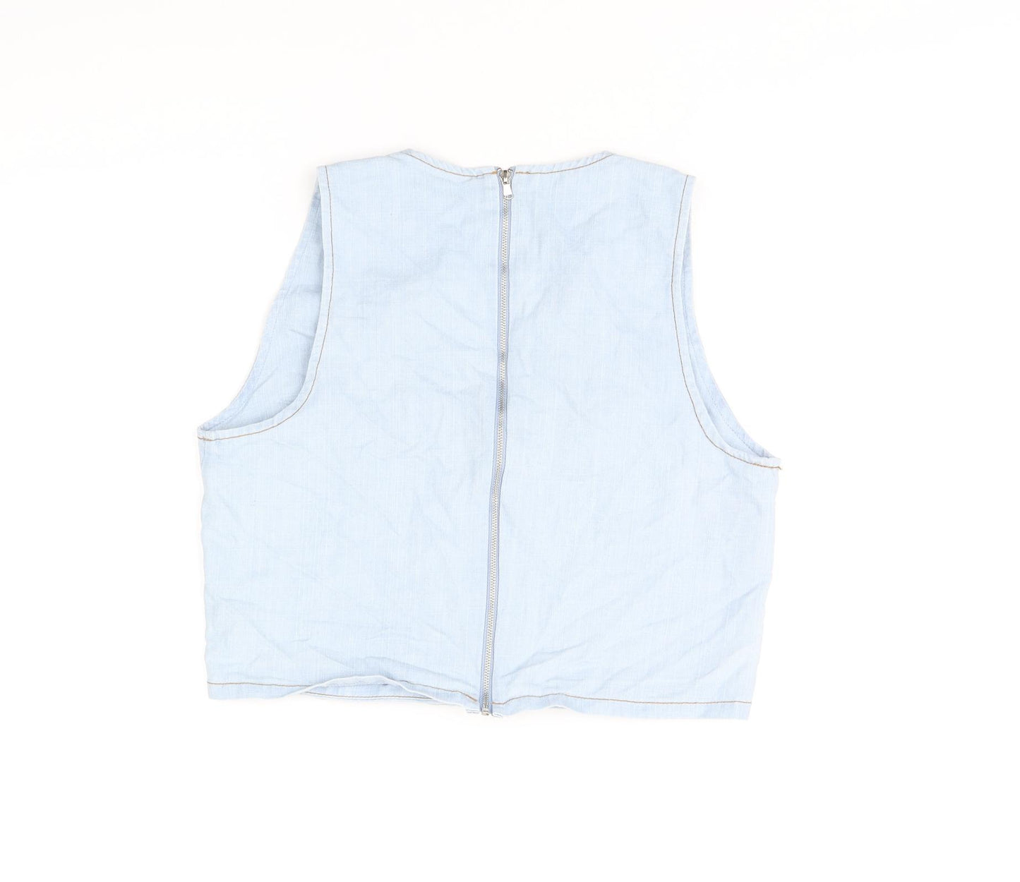 Eight Womens Blue Cotton Cropped T-Shirt Size M V-Neck
