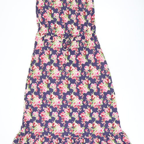 NEXT Womens Purple Floral Viscose Maxi Size 10 Off the Shoulder Drawstring