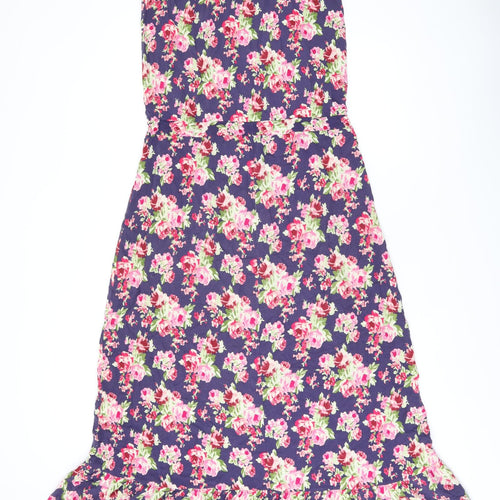 NEXT Womens Purple Floral Viscose Maxi Size 10 Off the Shoulder Drawstring