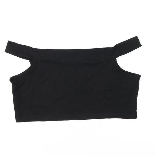 ASOS Womens Black Cotton Cropped T-Shirt Size 16 Off the Shoulder