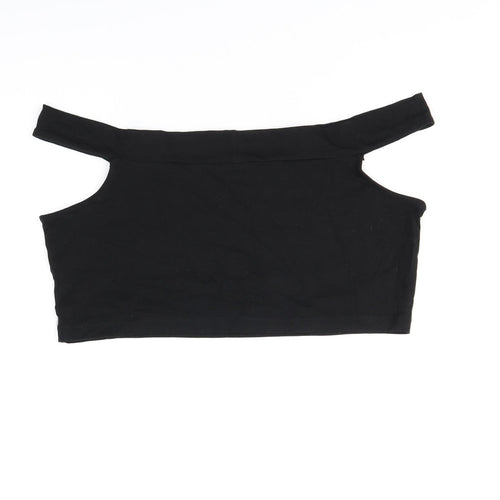 ASOS Womens Black Cotton Cropped T-Shirt Size 16 Off the Shoulder
