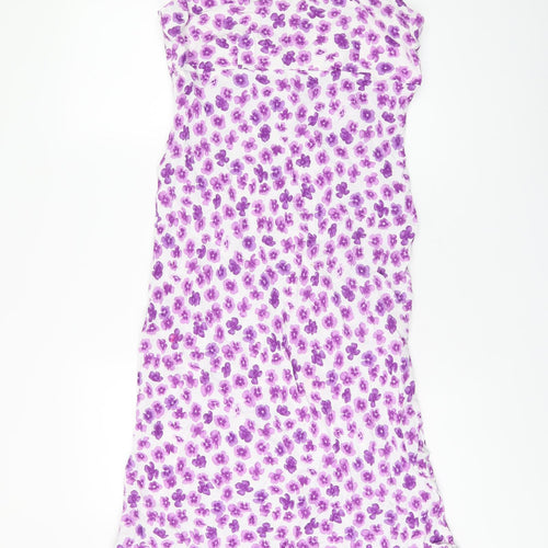 Principles Womens White Floral Viscose Tank Dress Size 12 Scoop Neck Zip