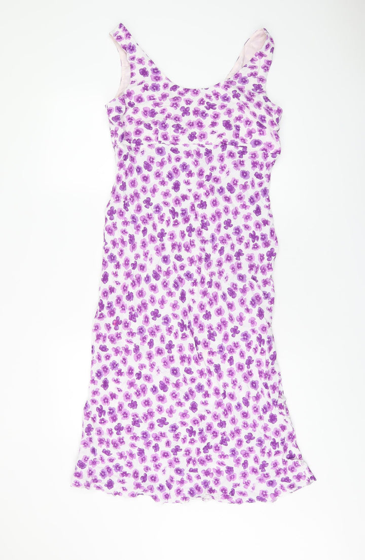 Principles Womens White Floral Viscose Tank Dress Size 12 Scoop Neck Zip