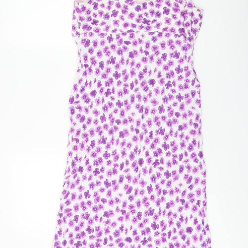 Principles Womens White Floral Viscose Tank Dress Size 12 Scoop Neck Zip