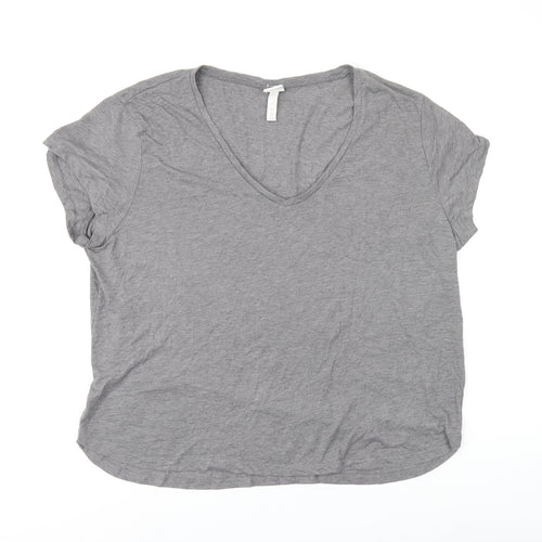 H&M Womens Grey Polyester Basic T-Shirt Size XL V-Neck