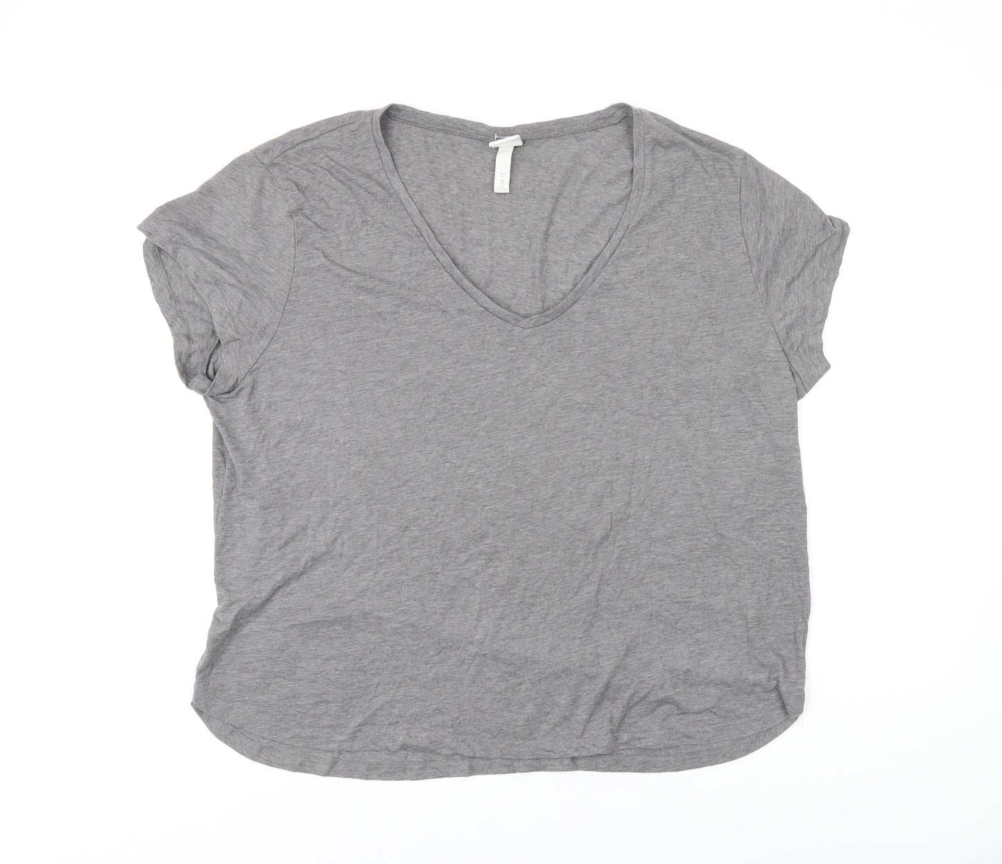 H&M Womens Grey Polyester Basic T-Shirt Size XL V-Neck