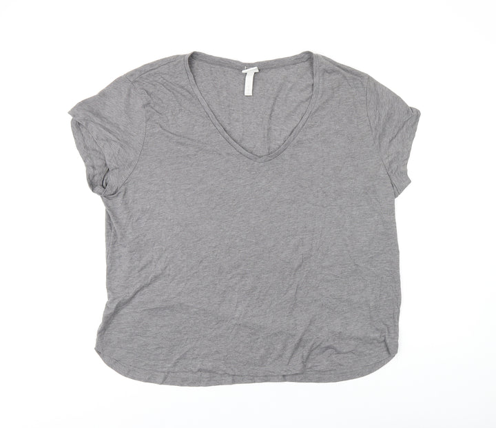 H&M Womens Grey Polyester Basic T-Shirt Size XL V-Neck