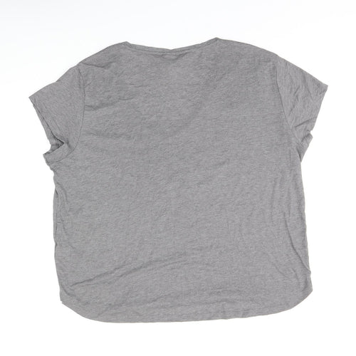 H&M Womens Grey Polyester Basic T-Shirt Size XL V-Neck