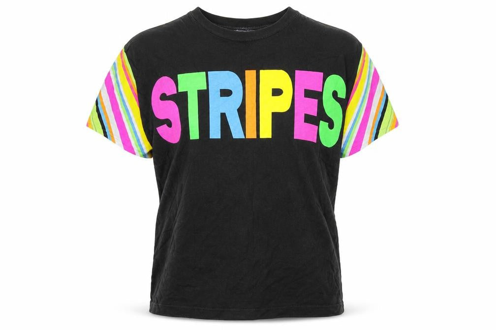Front view of Honey women’s black striped cotton basic t-shirt one size round neck - stripes