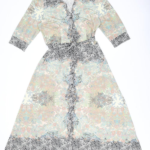 K Design Womens Multicoloured Floral Polyester Shirt Dress Size M Collared Button - Belted