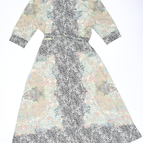 K Design Womens Multicoloured Floral Polyester Shirt Dress Size M Collared Button - Belted