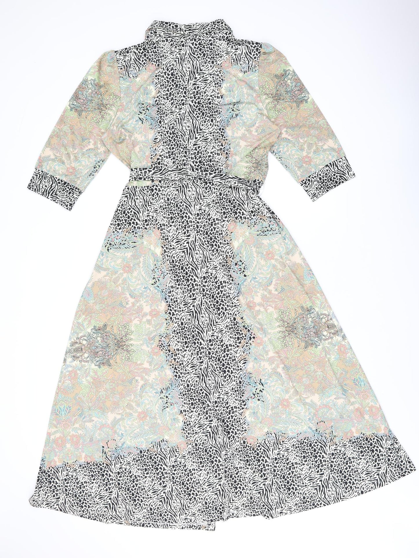 K Design Womens Multicoloured Floral Polyester Shirt Dress Size M Collared Button - Belted