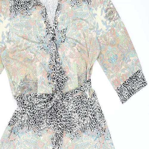 K Design Womens Multicoloured Floral Polyester Shirt Dress Size M Collared Button - Belted
