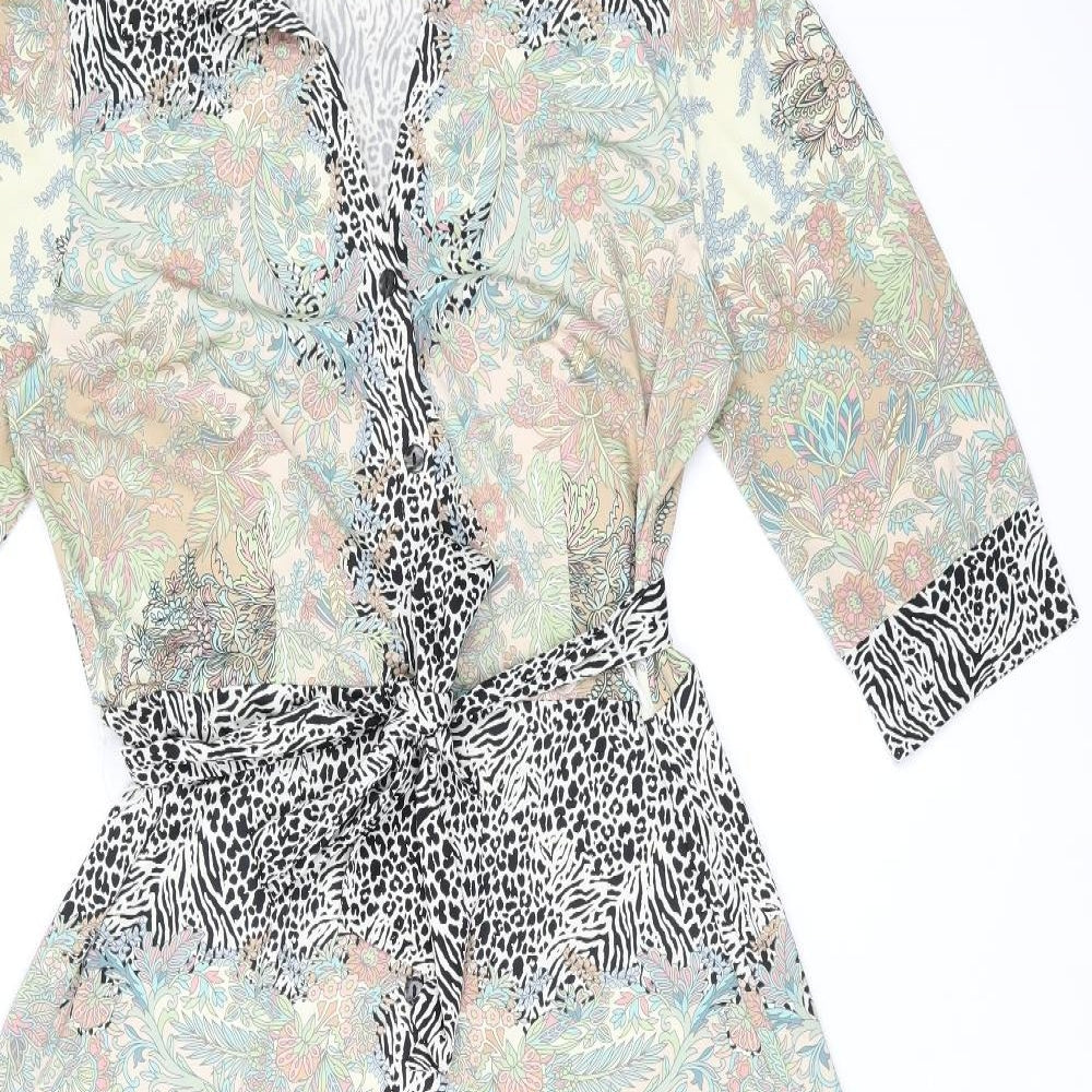 K Design Womens Multicoloured Floral Polyester Shirt Dress Size M Collared Button - Belted