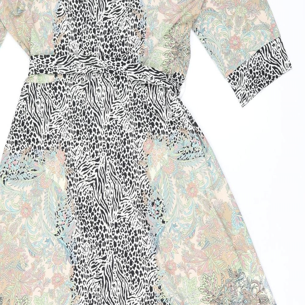 K Design Womens Multicoloured Floral Polyester Shirt Dress Size M Collared Button - Belted