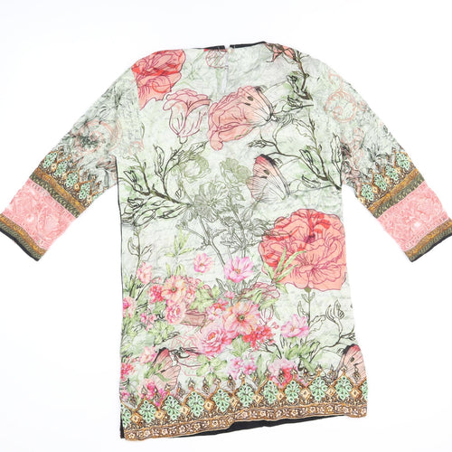 Alkaram Studio Womens Green Floral Polyester Tunic T-Shirt Size XS Round Neck