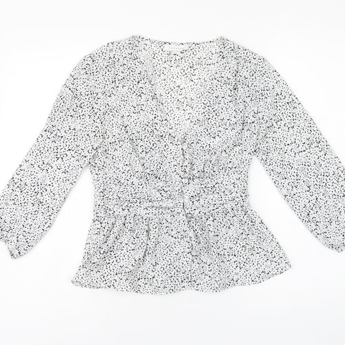 Topshop Womens White Geometric Polyester Basic Button-Up Size 8 V-Neck
