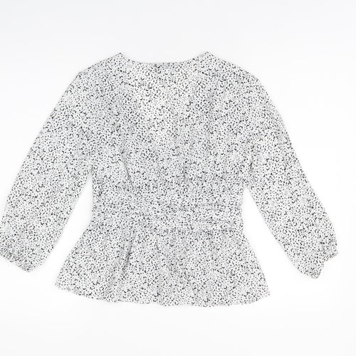 Topshop Womens White Geometric Polyester Basic Button-Up Size 8 V-Neck