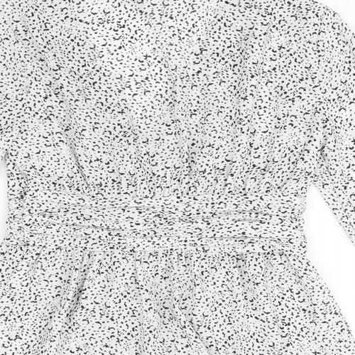 Topshop Womens White Geometric Polyester Basic Button-Up Size 8 V-Neck