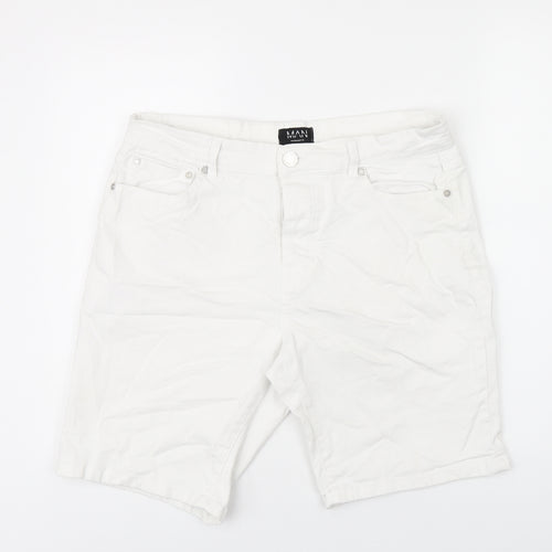 Boohoo Mens White Cotton Bermuda Shorts Size 34 in L9 in Regular Zip