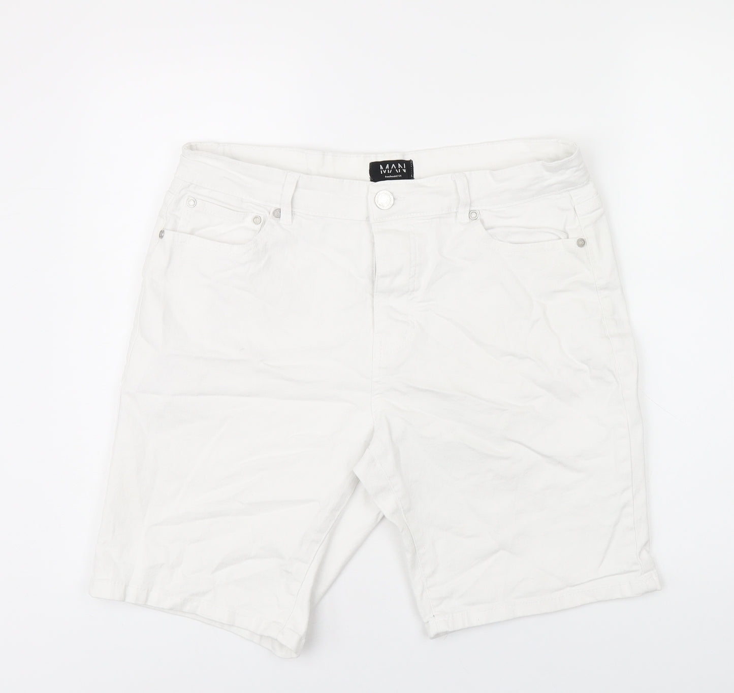 Boohoo Mens White Cotton Bermuda Shorts Size 34 in L9 in Regular Zip