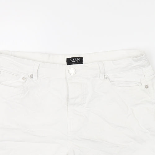 Boohoo Mens White Cotton Bermuda Shorts Size 34 in L9 in Regular Zip