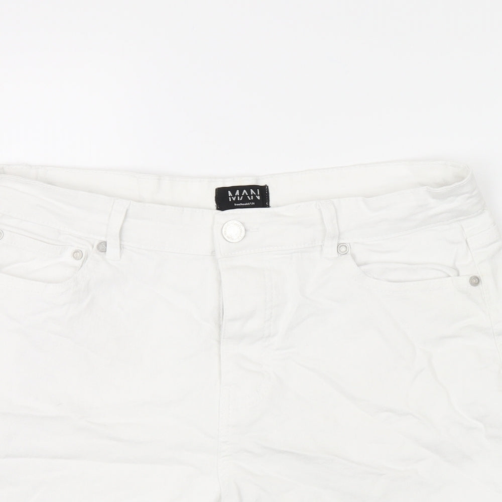 Boohoo Mens White Cotton Bermuda Shorts Size 34 in L9 in Regular Zip