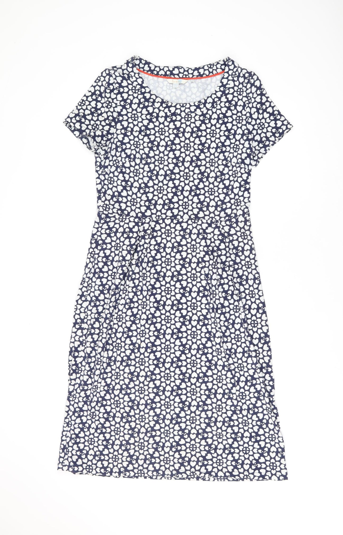 Boden Womens Blue Geometric Cotton A-Line Size 12 Round Neck Pullover - Heart Print