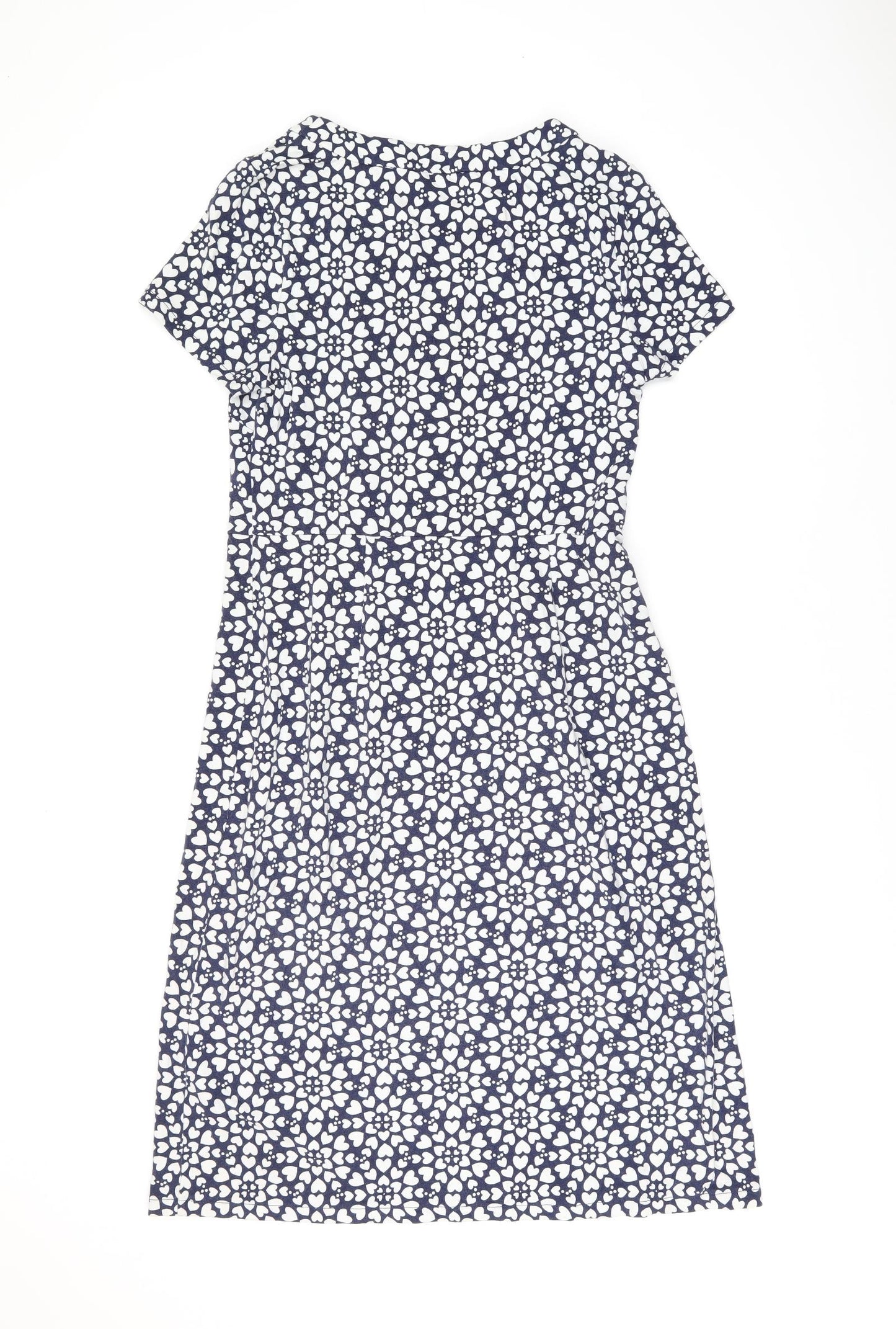 Boden Womens Blue Geometric Cotton A-Line Size 12 Round Neck Pullover - Heart Print