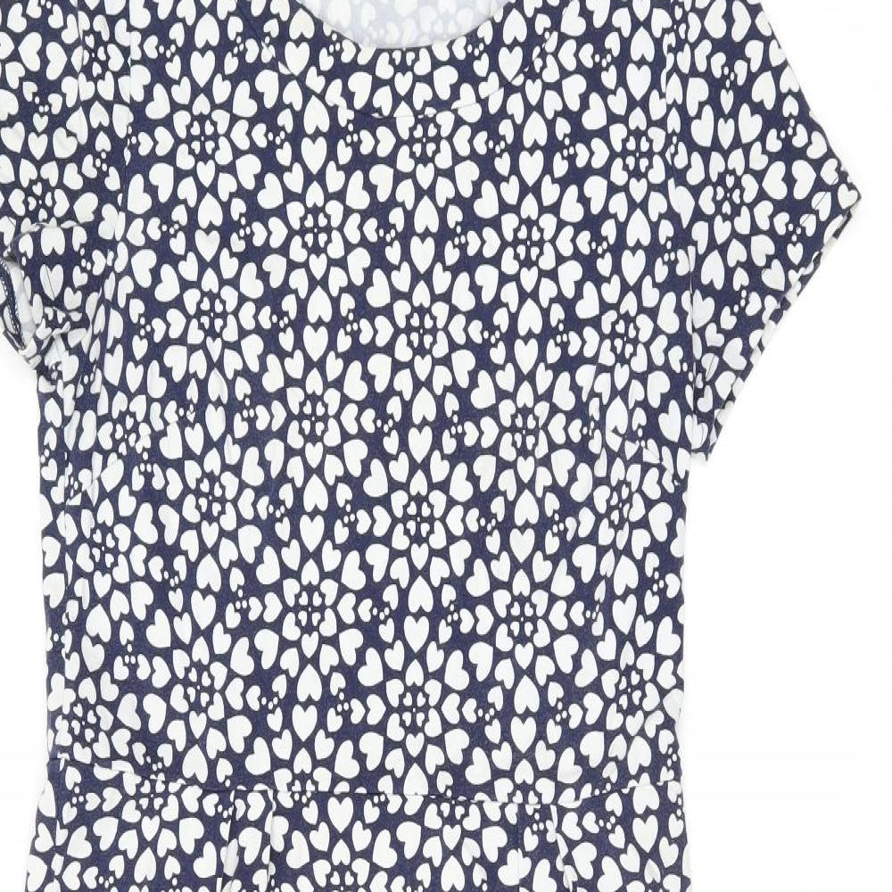 Boden Womens Blue Geometric Cotton A-Line Size 12 Round Neck Pullover - Heart Print