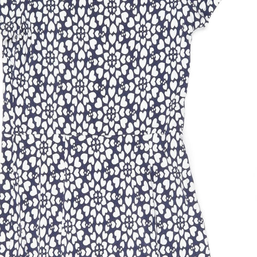 Boden Womens Blue Geometric Cotton A-Line Size 12 Round Neck Pullover - Heart Print