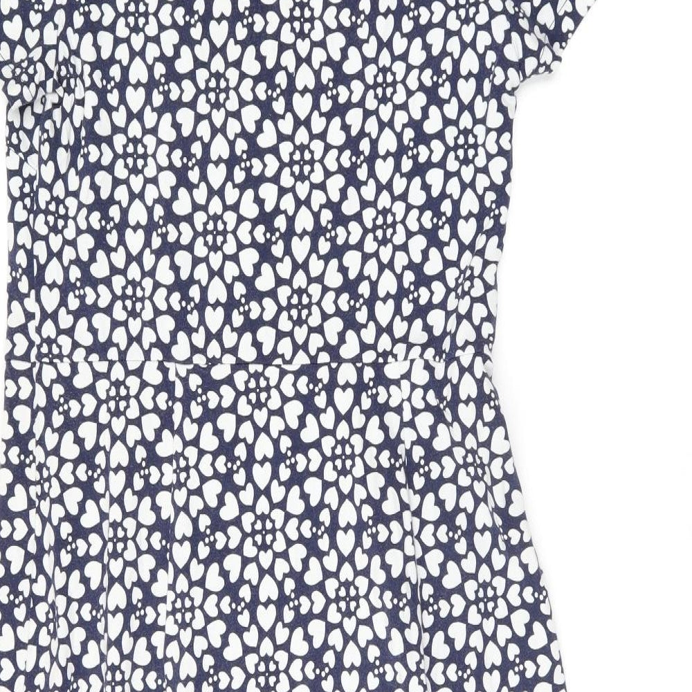 Boden Womens Blue Geometric Cotton A-Line Size 12 Round Neck Pullover - Heart Print