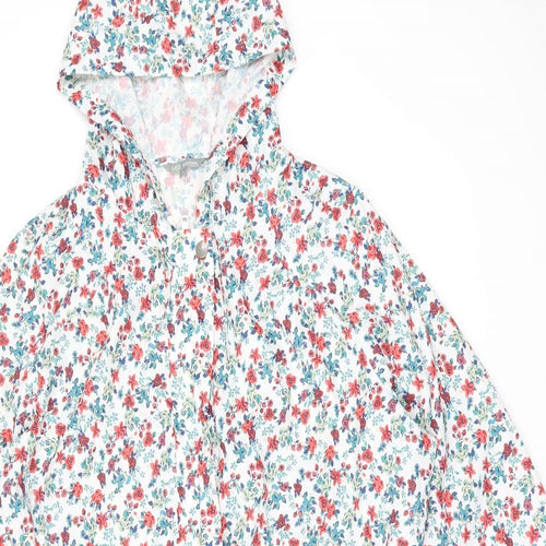 Marks and Spencer Womens White Floral Rain Coat Coat Size L Zip