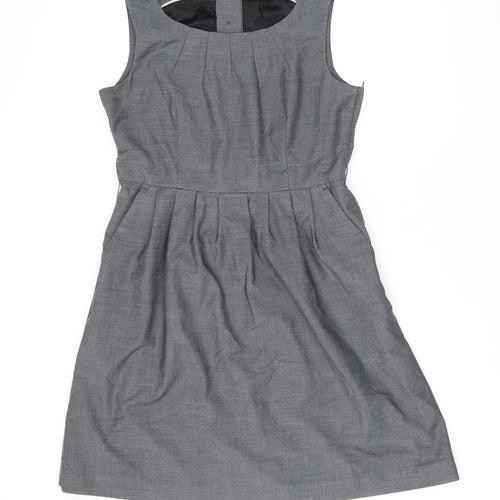 H&M Womens Grey Polyester A-Line Size 14 Round Neck Zip