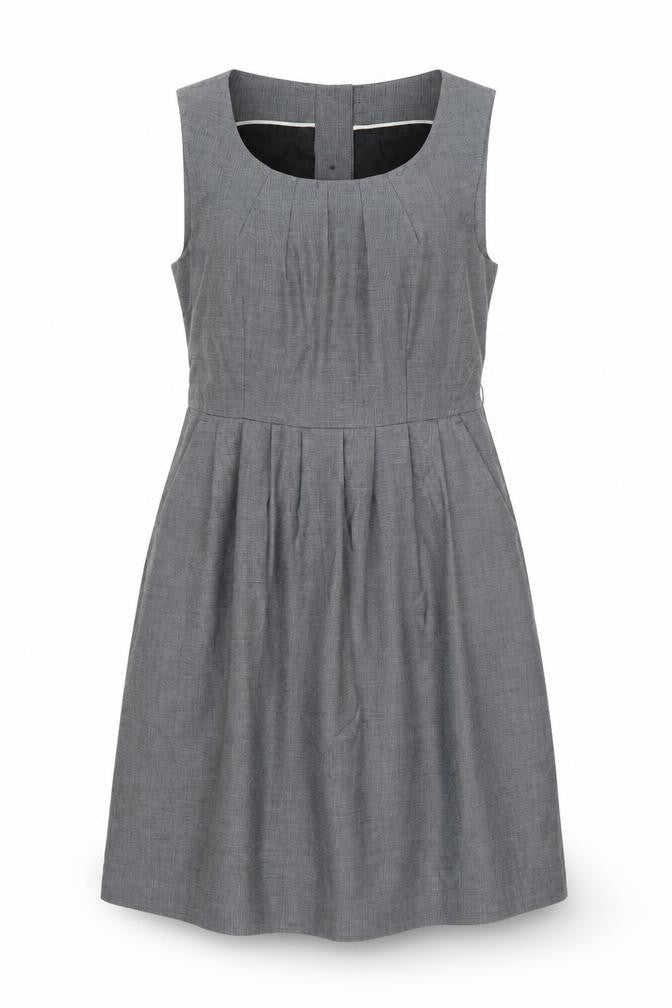 Front view of H&M women’s grey polyester a-line, size UK 14, round neck zip