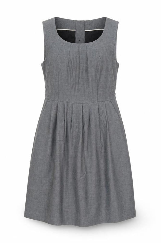 Front view of H&M women’s grey polyester a-line, size UK 14, round neck zip