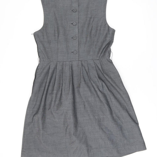 H&M Womens Grey Polyester A-Line Size 14 Round Neck Zip
