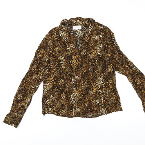 Apricot Womens Brown Animal Print Viscose Basic Button-Up Size 12 Collared - Leopard Print