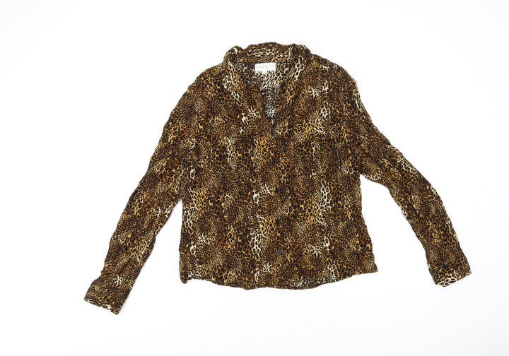 Apricot Womens Brown Animal Print Viscose Basic Button-Up Size 12 Collared - Leopard Print