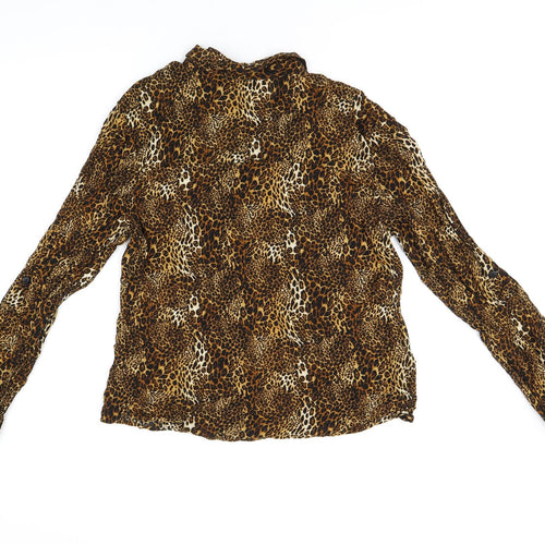 Apricot Womens Brown Animal Print Viscose Basic Button-Up Size 12 Collared - Leopard Print