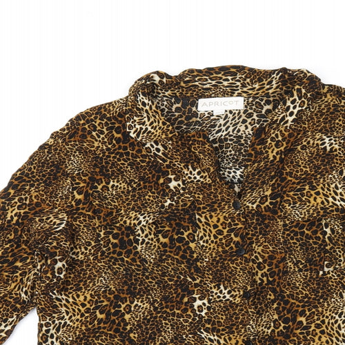 Apricot Womens Brown Animal Print Viscose Basic Button-Up Size 12 Collared - Leopard Print