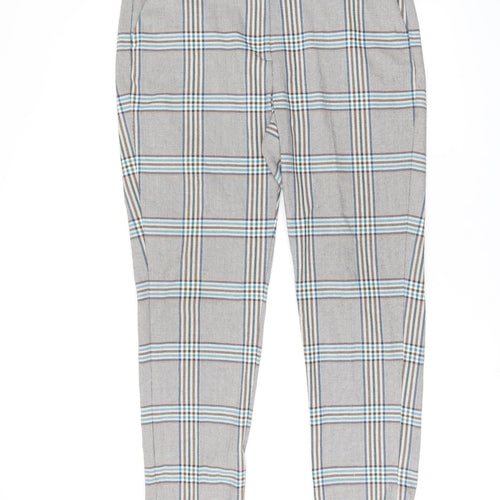 Marks and Spencer Womens Brown Plaid Polyester Trousers Size 16 L27 in Regular Zip