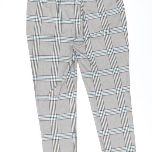 Marks and Spencer Womens Brown Plaid Polyester Trousers Size 16 L27 in Regular Zip