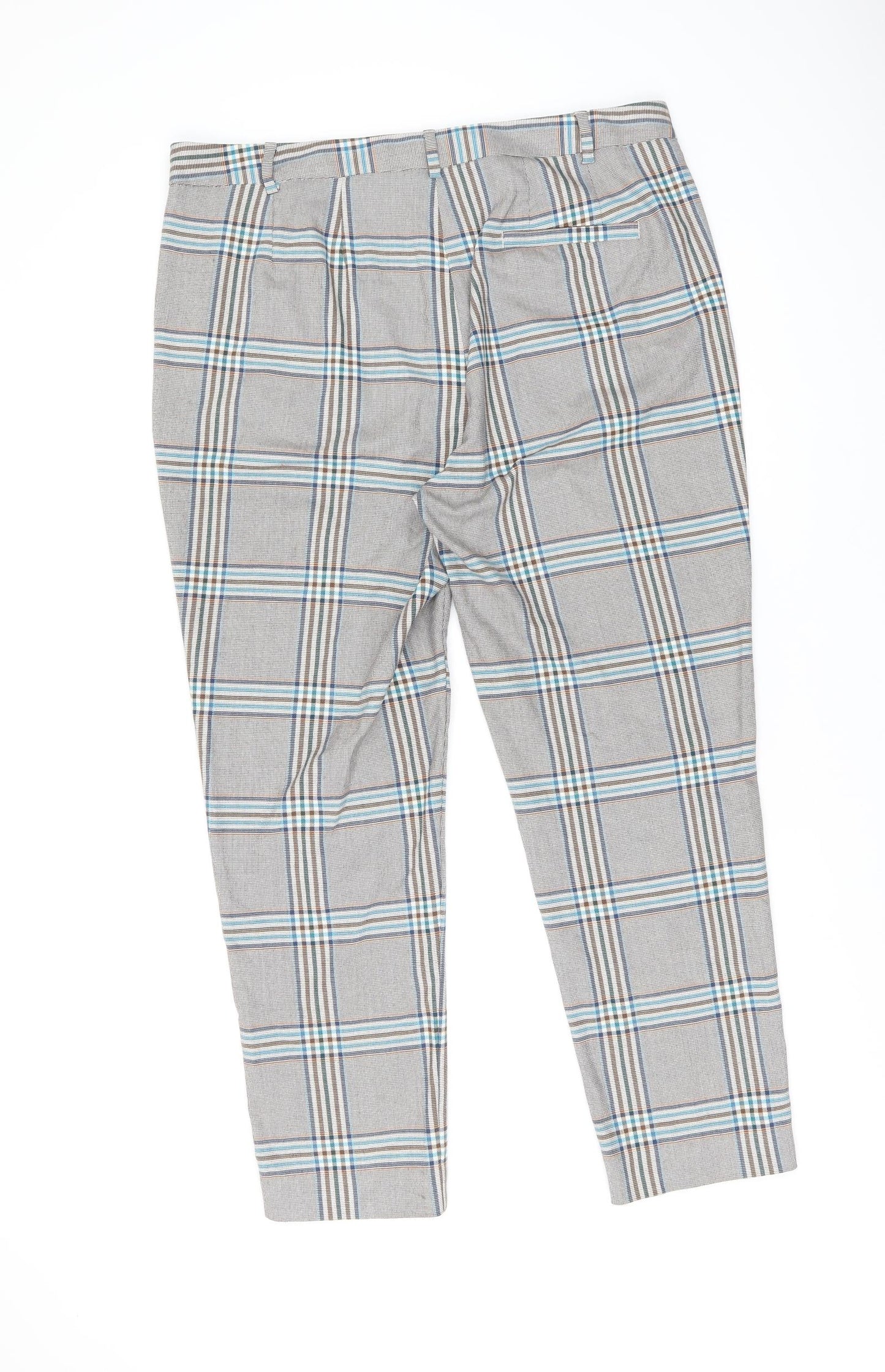 Marks and Spencer Womens Brown Plaid Polyester Trousers Size 16 L27 in Regular Zip