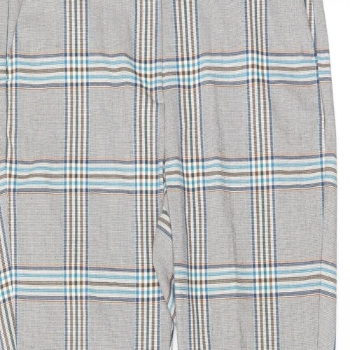 Marks and Spencer Womens Brown Plaid Polyester Trousers Size 16 L27 in Regular Zip