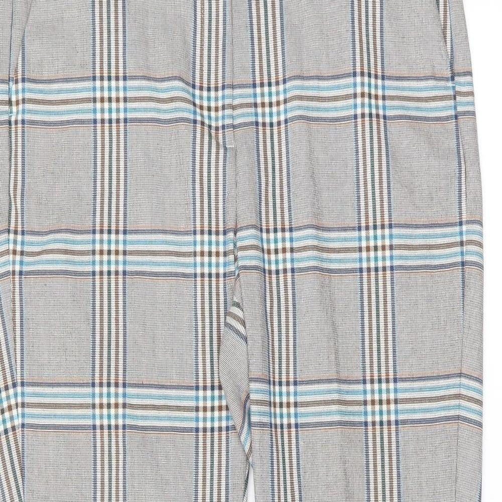 Marks and Spencer Womens Brown Plaid Polyester Trousers Size 16 L27 in Regular Zip