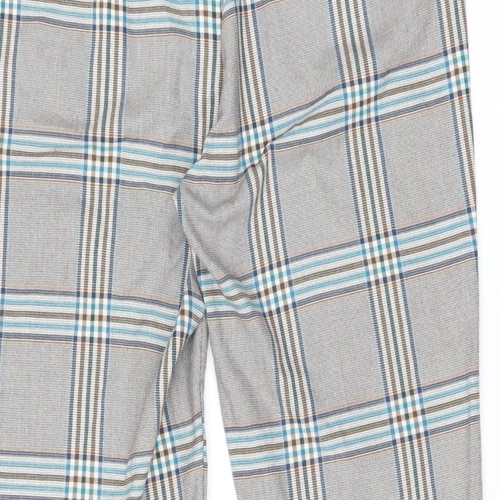 Marks and Spencer Womens Brown Plaid Polyester Trousers Size 16 L27 in Regular Zip