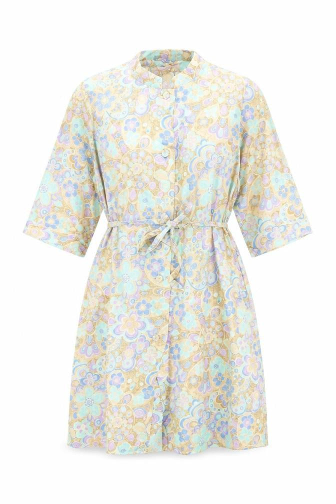 Front view of St Michael women’s multicoloured floral polyester a-line, size UK 10, round neck button -, size UK 10/12