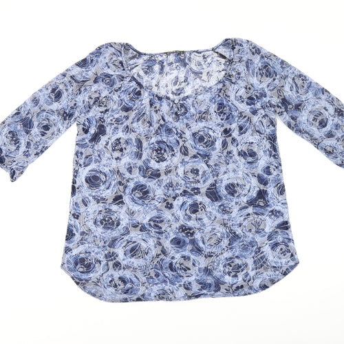 CMD Womens Blue Geometric Polyester Basic T-Shirt Size 16 Scoop Neck
