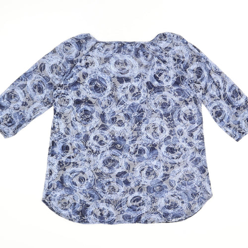CMD Womens Blue Geometric Polyester Basic T-Shirt Size 16 Scoop Neck